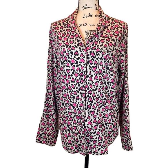 VICTORIA SECRET PJ TOP PINK HEARTS CHEETAH SZ M L SOFT AESTHETIC ANIMAL PRINT - Picture 3 of 15